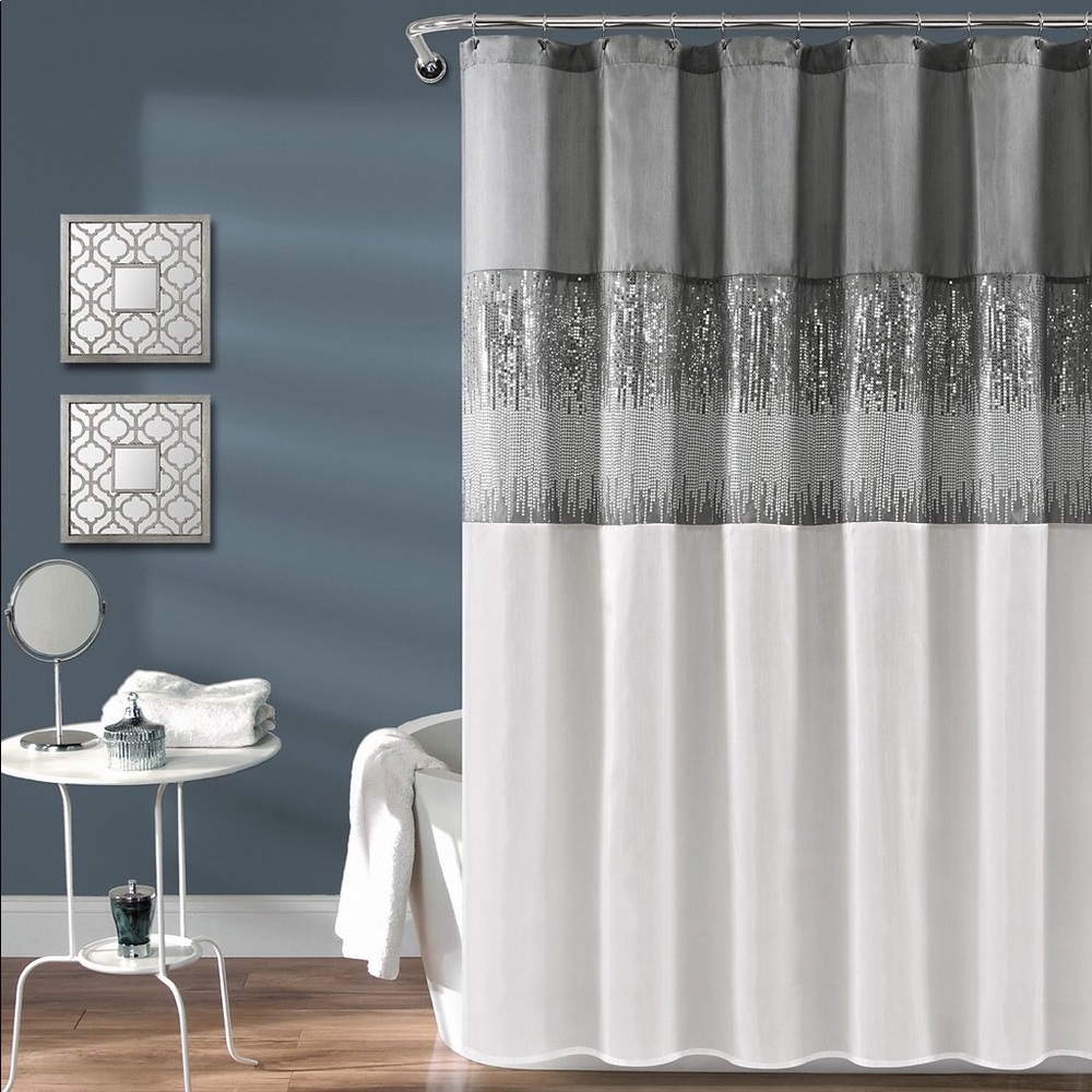 NWT Lush Decor Night Sky Sequin Shower Curtain in White/Grey
